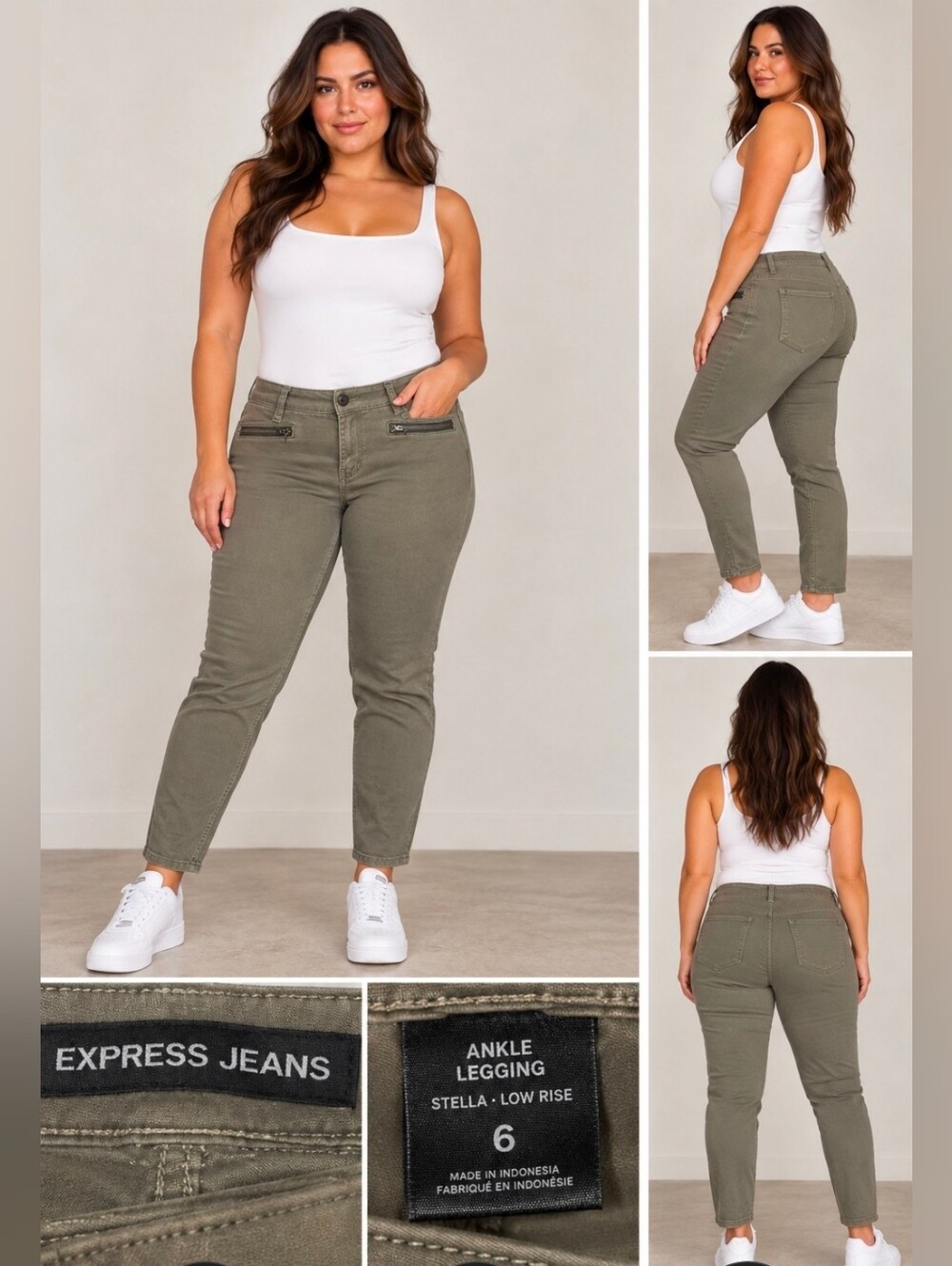 Express Ankle Jeans Skinny Jeans Olive Green- Size- 6 #299